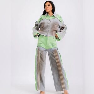 B42 Galita Long Sleeve Jacket And Wide Leg Pant Colorblock Denim Set Sm Md Lg